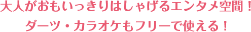 大人がおもいっきりはしゃげるエンタメ空間! ダーツ・カラオケもフリーで使える!