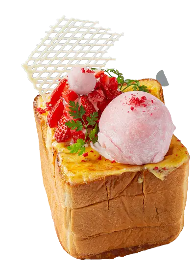 苺×大福 ブリュレフレンチハニトー　～白あんミルクソース添え～