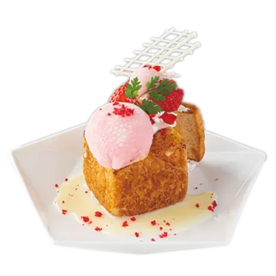 苺×大福 ブリュレフレンチプチハニトー　～白あんミルクソース添え～