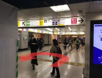 JR各線新宿駅東口改札を出て右へ進み、左にエレベーターがあります。