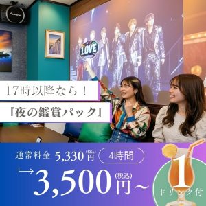 【夜の鑑賞会プラン】夕方以降の推し会ならコレ！3時間料金で4時間利用とアルコール含む1ドリンクプレゼント！