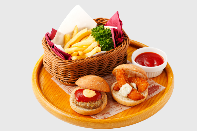 エビバーガーとハンバーガーのミニバーガープレート