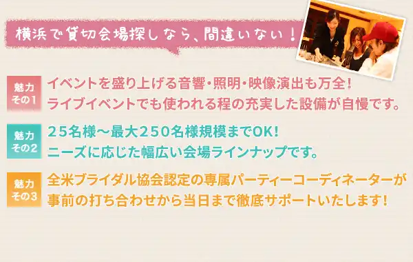 横浜で貸切会場探しなら、間違いない!